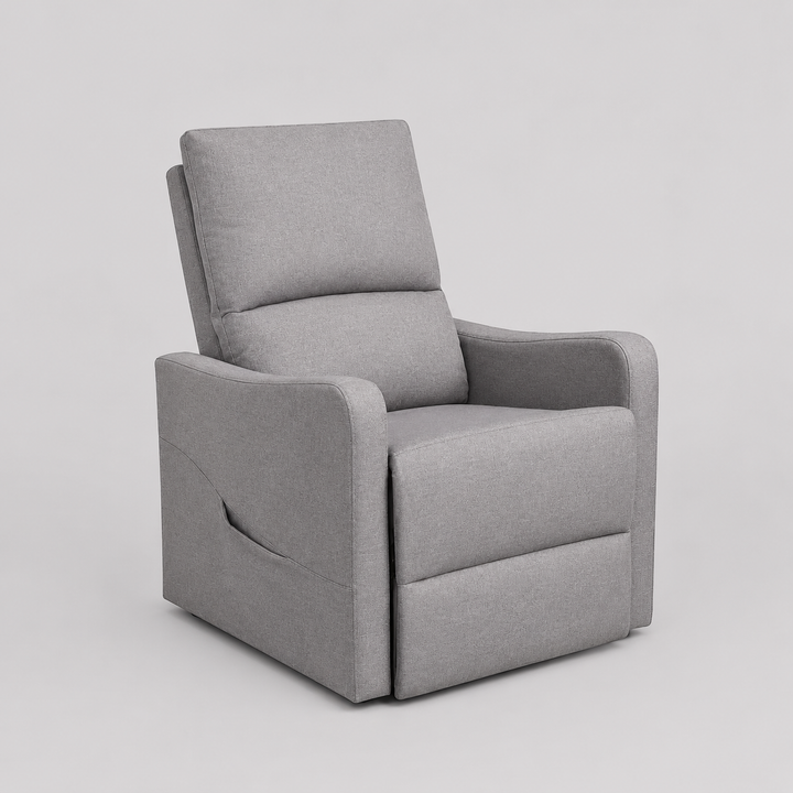 RevoRest Recliner Lift Chair | Light Grey Fabric Power Recliner with Side Pouch
