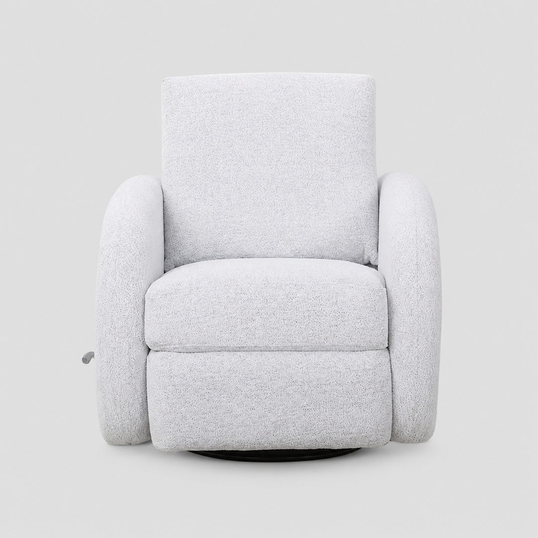 Zenvaro Recliner Chair in Soft Sahara Arctic Fabric with Adjustable Headrest, Swivel Glider Mechanism And Side-Mounted Steel Handle