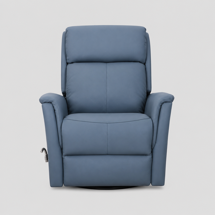 Zyrello Recliner Chair in Soft Sapphire Leather Match with Side-Mounted Steel Pull Handle And Glider Rocking Mechanism