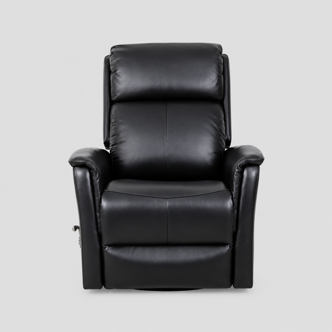 Zyrello Recliner Chair in Soft Blackberry Leather Match with Side-Mounted Steel Pull Handle And Glider Rocking Mechanism