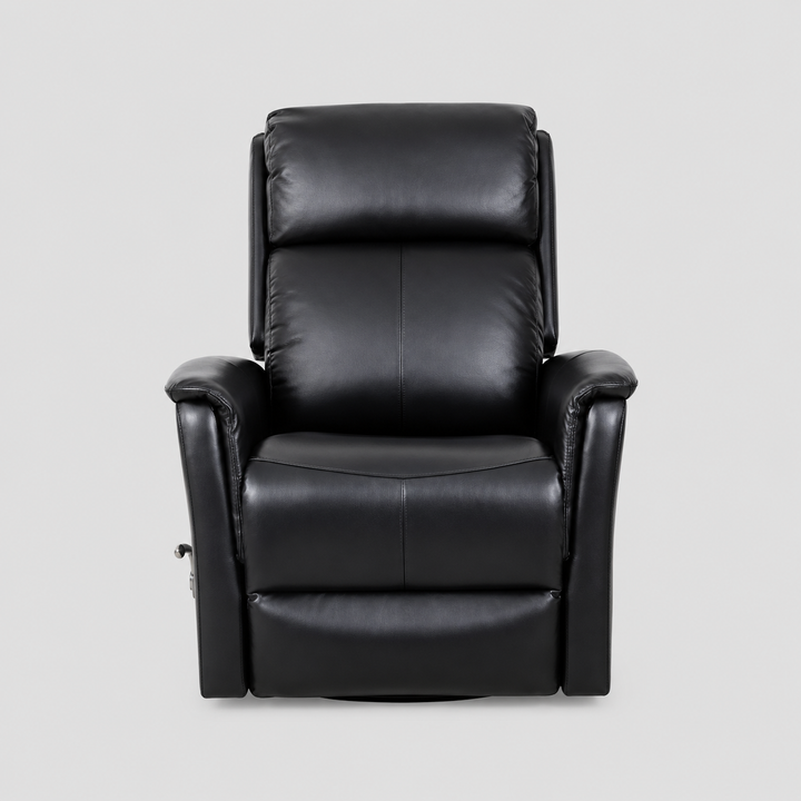 Zyrello Recliner Chair in Soft Blackberry Leather Match with Side-Mounted Steel Pull Handle And Glider Rocking Mechanism