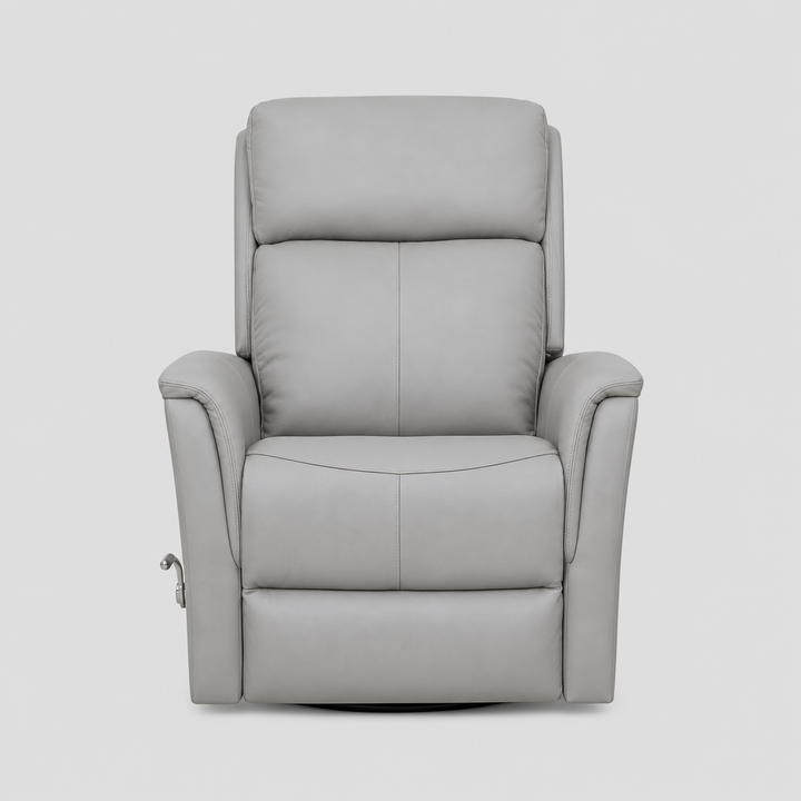 Zyrello Recliner Chair in Soft Pewter Grey Leather Match with Side-Mounted Steel Pull Handle &amp; Glider Rocking Mechanism