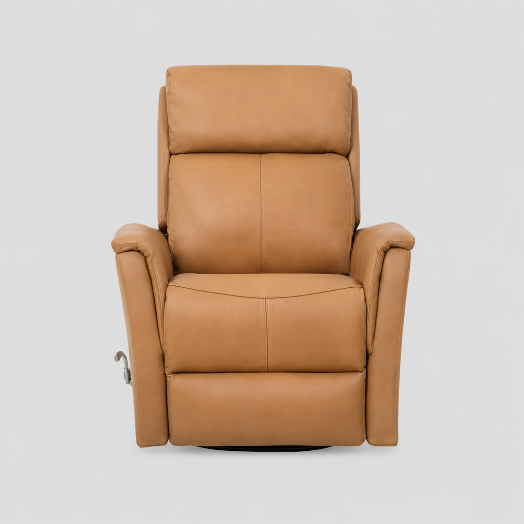 Zyrello Recliner Chair in Soft Caramel Brown Leather Match with Side-Mounted Steel Pull Handle &amp; Glider Rocking Mechanism