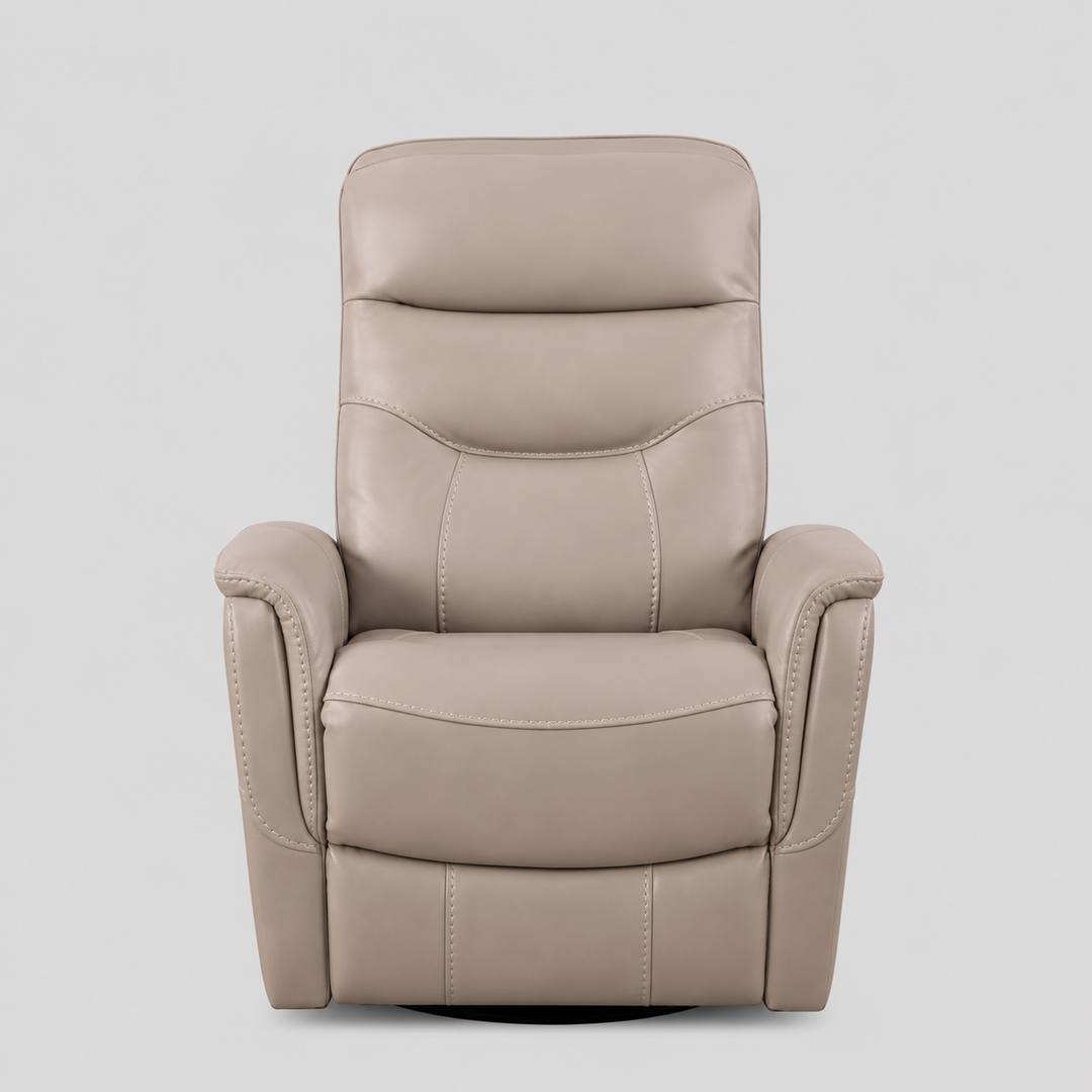 Nivello Power Recliner Chair with Swivel & Glider Function, Zero Wallhugger Design, Soft Stone Colour PU & High-Density Foam Comfort