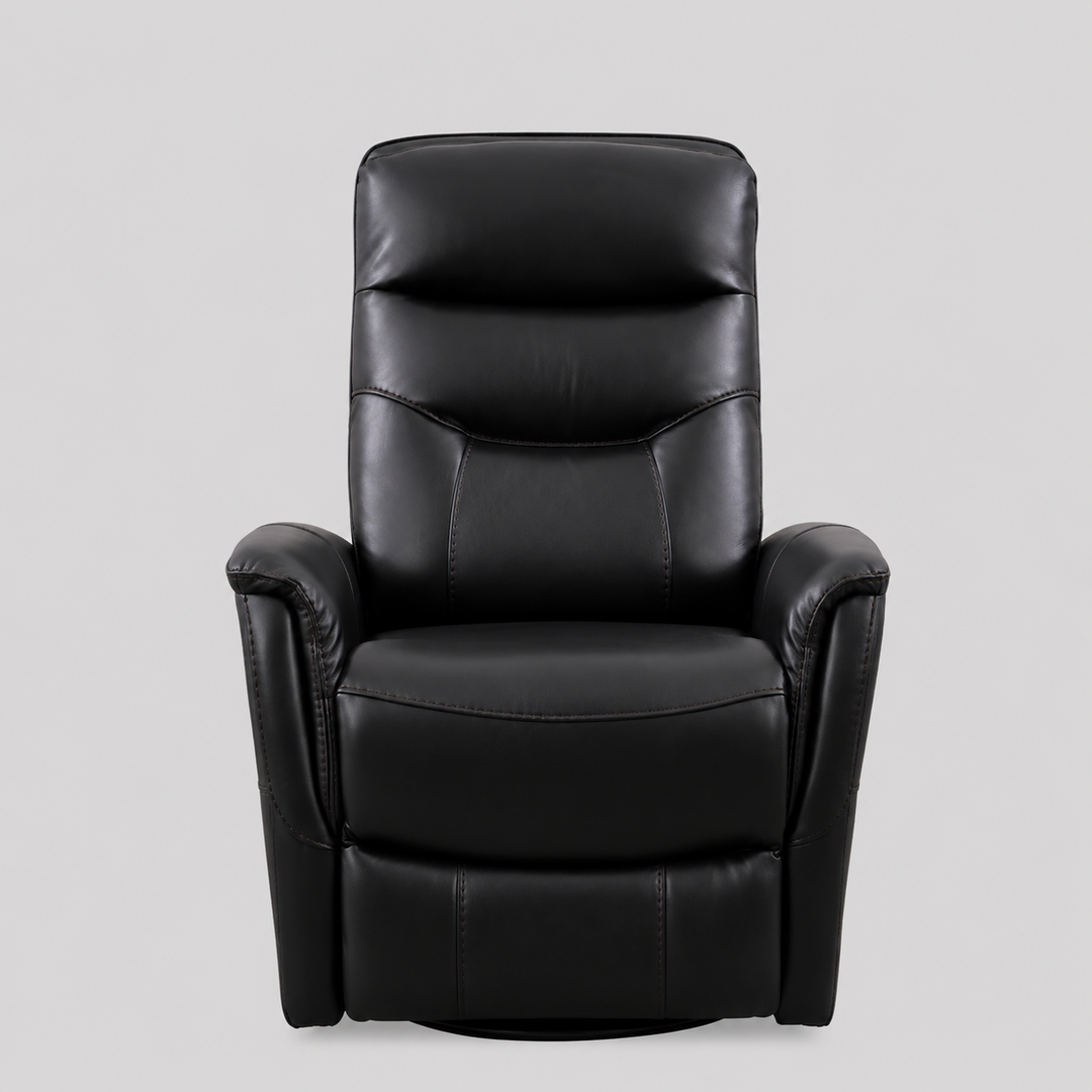 Nivello Power Recliner Chair with Swivel & Glider Function, Zero Wallhugger Design, Soft Black PU Upholstery & High-Density Foam Comfort