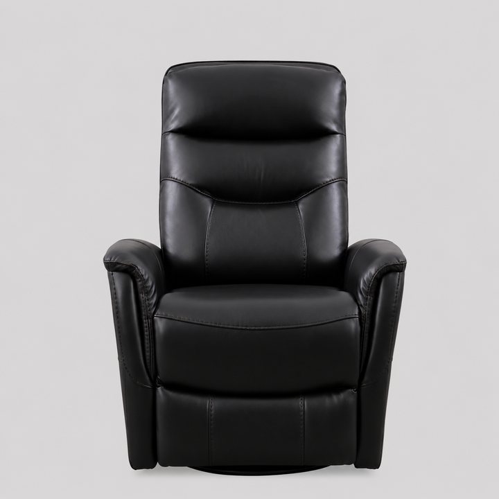 Nivello Power Recliner Chair with Swivel & Glider Function, Zero Wallhugger Design, Soft Black PU Upholstery & High-Density Foam Comfort