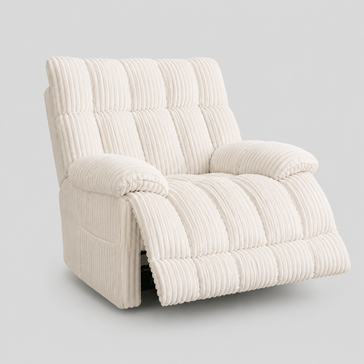 Morviano Dual Power Recliner Chair with Adjustable Lumbar Support, Manual Headrest Wings, Bluetooth Music System & Plush Cream Fabric Upholstery