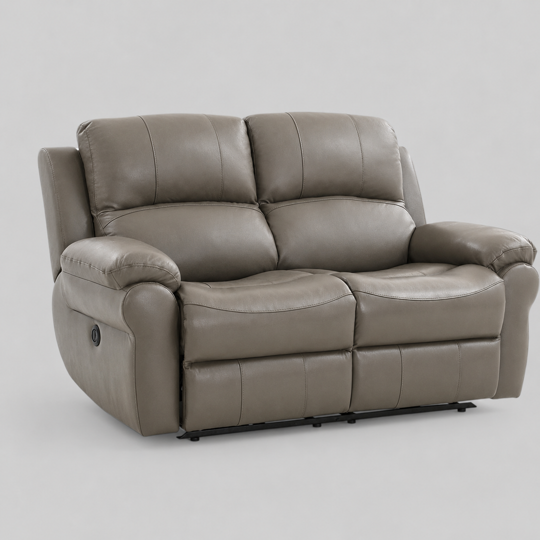 Ravino Recliner Loveseat – Grey Leather Luxury with Power Comfort