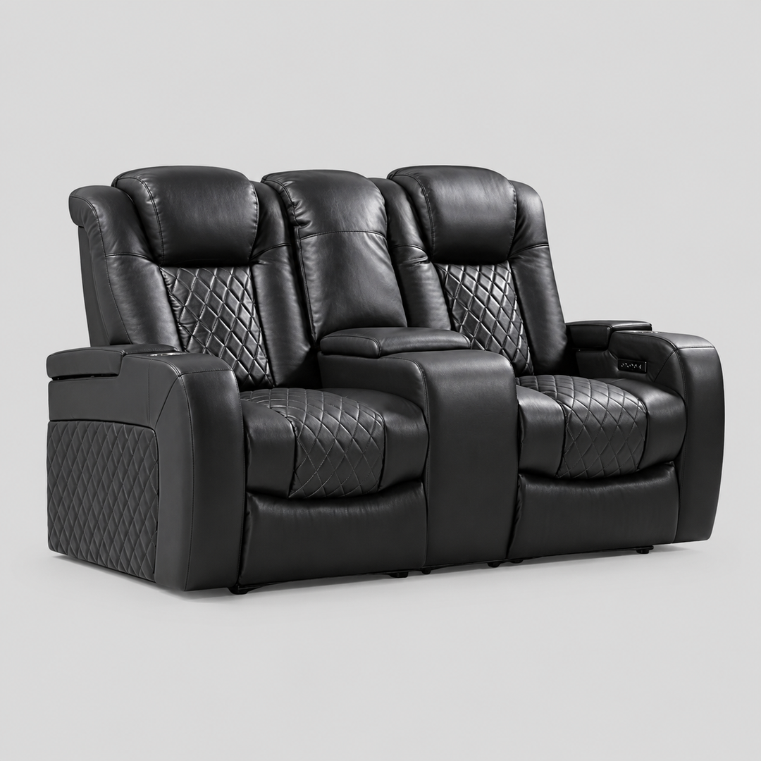 Rivon Recliner Loveseat – Black Power Luxury with Smart Features