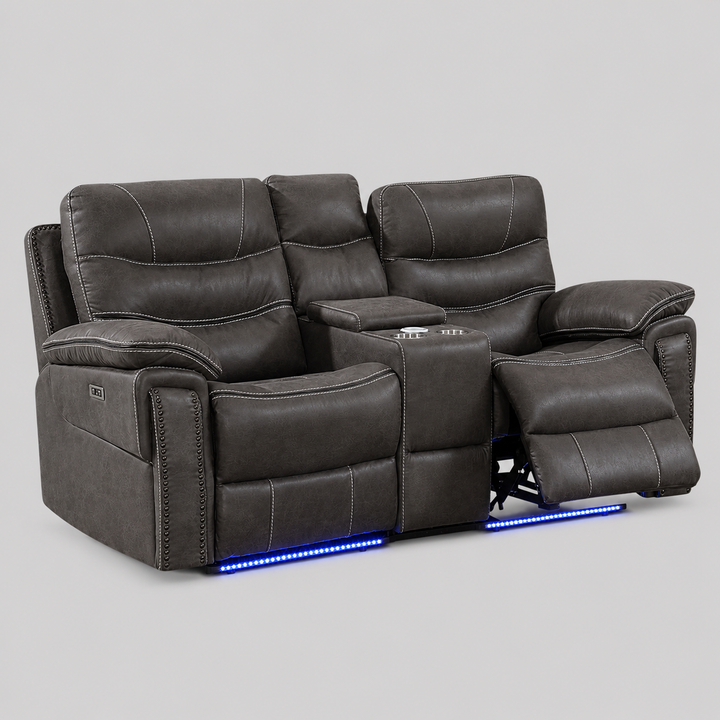 Voltair Recliner Loveseat – Dark Grey Power Luxury with Smart Comfort