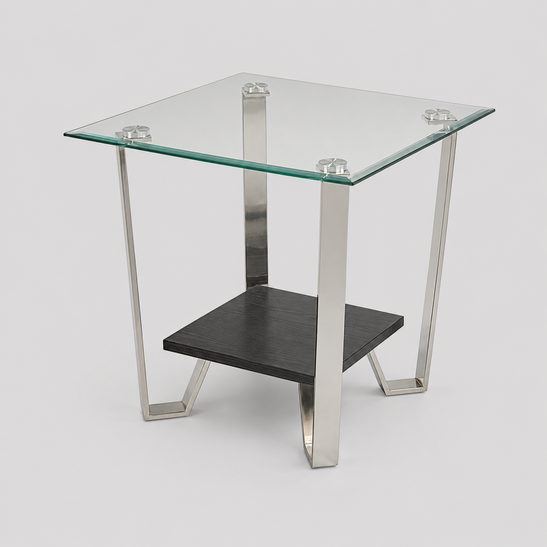 Mavaro Modern Side Table – 24" Square Tempered Glass Top End Table with Metal Frame, Lower Storage Shelf and Minimalist Contemporary Accent Table for Living Room & Bedroom