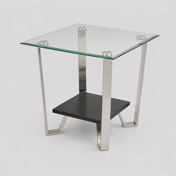 Mavaro Modern Side Table – 24" Square Tempered Glass Top End Table with Metal Frame, Lower Storage Shelf and Minimalist Contemporary Accent Table for Living Room & Bedroom