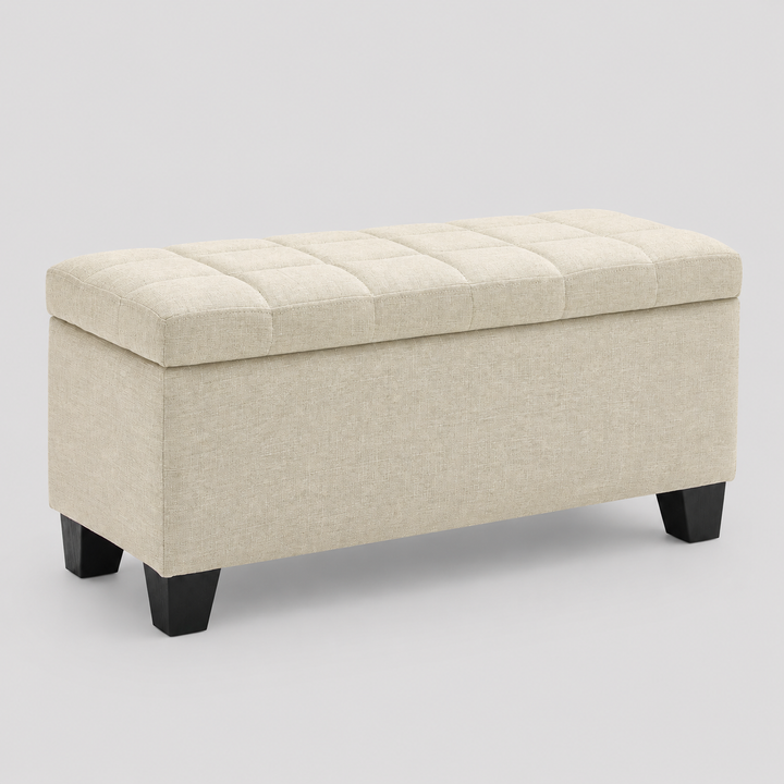 Mytrano Modern Storage Bench – Square Tufted Upholstered Bench with Deep Storage & Safety Hinges