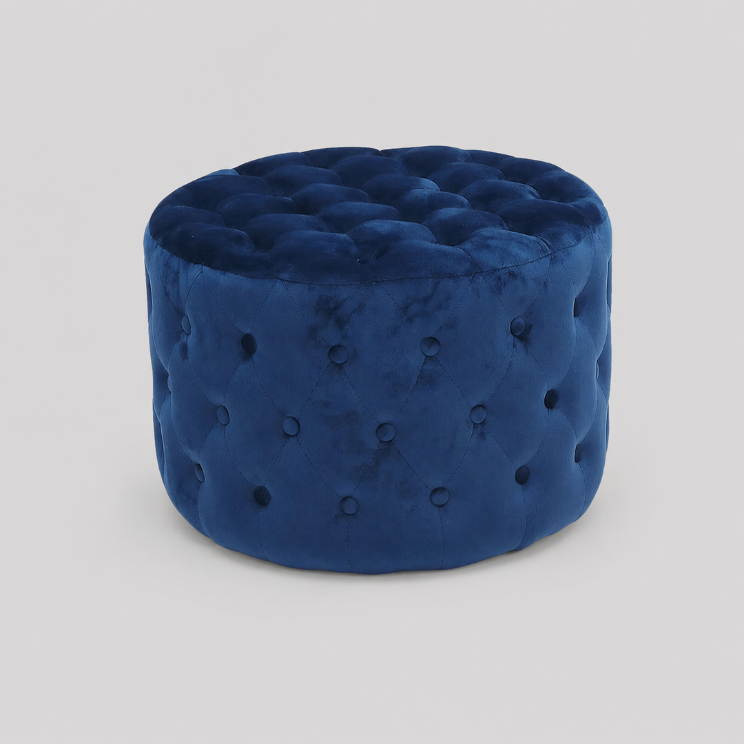 Silva Fabric Upholstered Round Ottoman - Blue | Timeless, Stylish & Built to Last