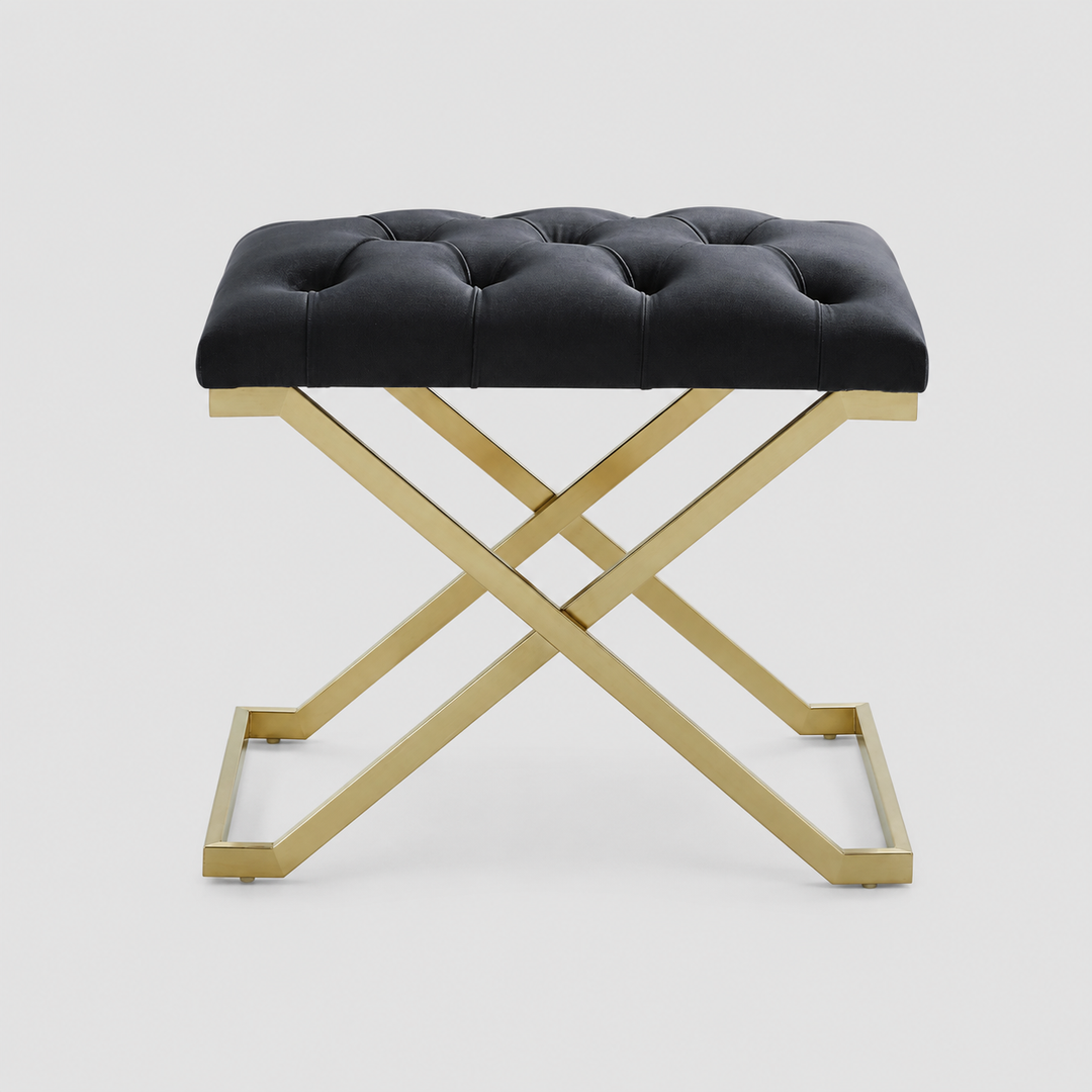 Juan Fabric Upholstered Accent Bench With Metal Base - Black/ Gold | Timless, Comfortable & Built to Last