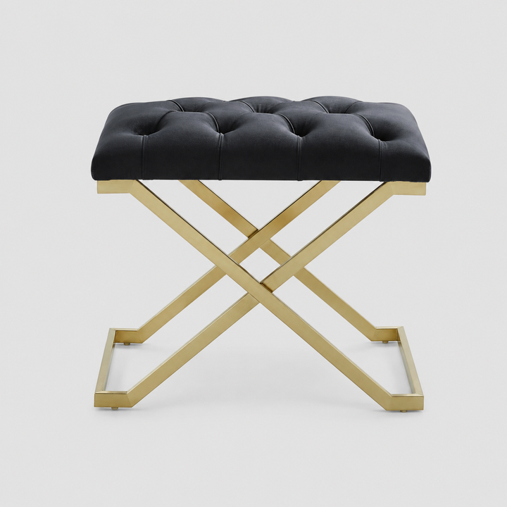 Juan Fabric Upholstered Accent Bench With Metal Base - Black/ Gold | Timless, Comfortable & Built to Last