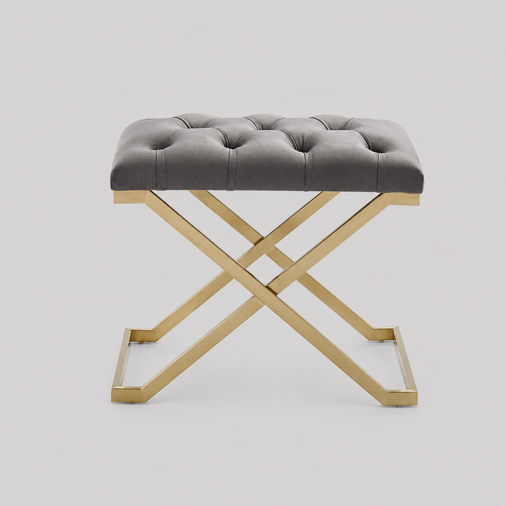 Juan Fabric Upholstered Accent Bench With Metal Base - Grey/ Gold | Timless, Comfortable & Built to Last