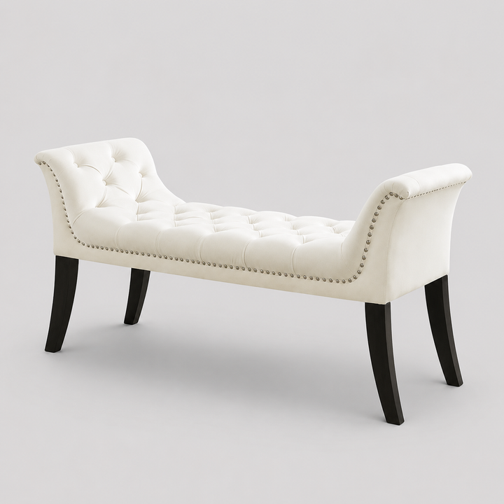 Trivello Velvet Accent Storage Bench – Luxury Cream Deep Tufted Bench with Nail Head Trim for Bedroom, Living Room and Entryway Seating