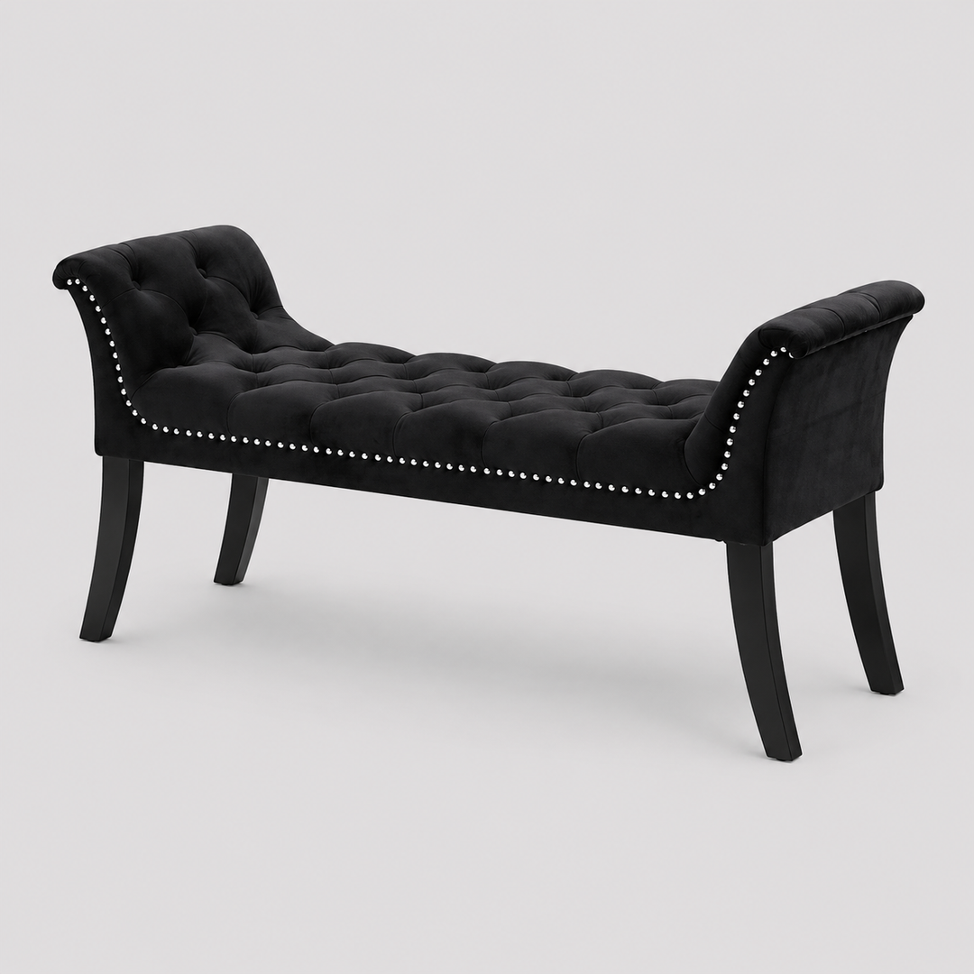Trivello Velvet Accent Storage Bench – Luxury Black Deep Tufted Bench with Nail Head Trim for Bedroom, Living Room and Entryway