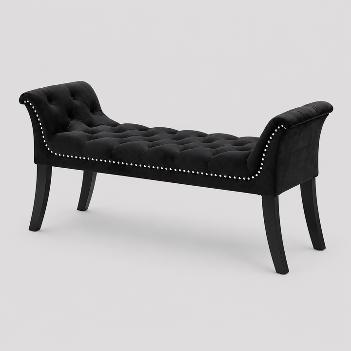 Trivello Velvet Accent Storage Bench – Luxury Black Deep Tufted Bench with Nail Head Trim for Bedroom, Living Room and Entryway