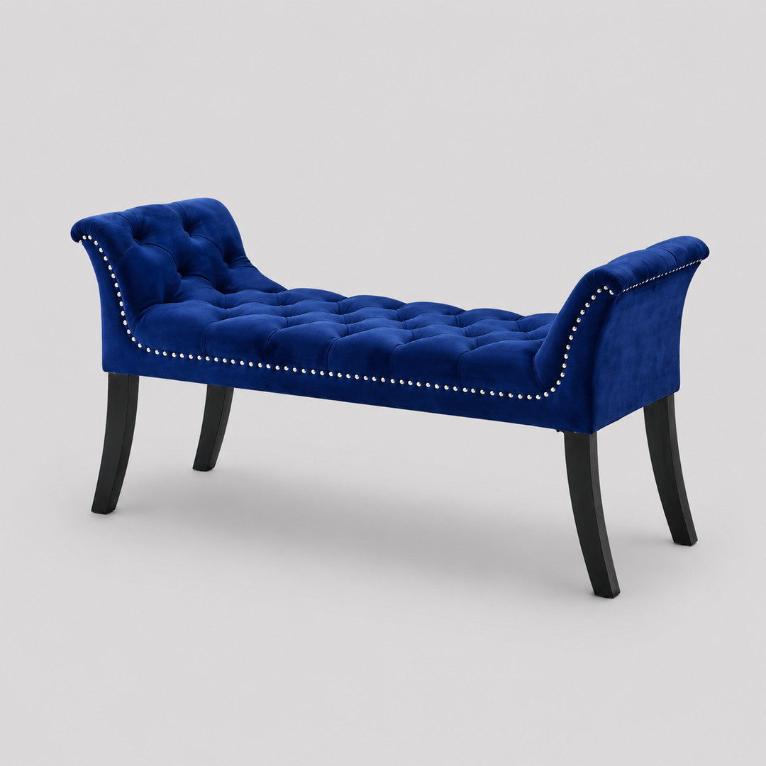 Trivello Velvet Accent Storage Bench – Luxury Navy Blue Deep Tufted Bench with Nail Head Trim for Bedroom, Living Room and Entryway Seating