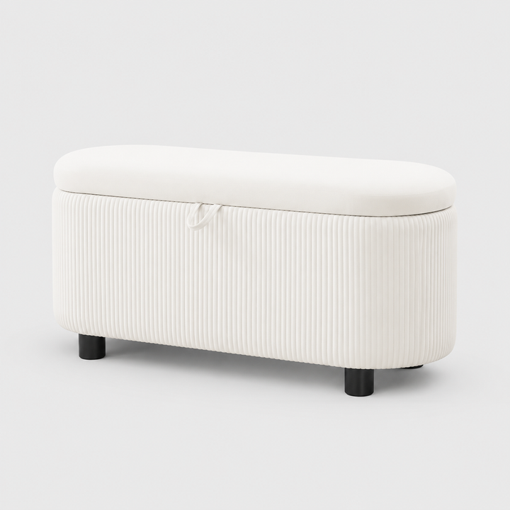 Solvairo Storage Bench – Modern Oval Lift Top Bench with Vertical Channel Tufting