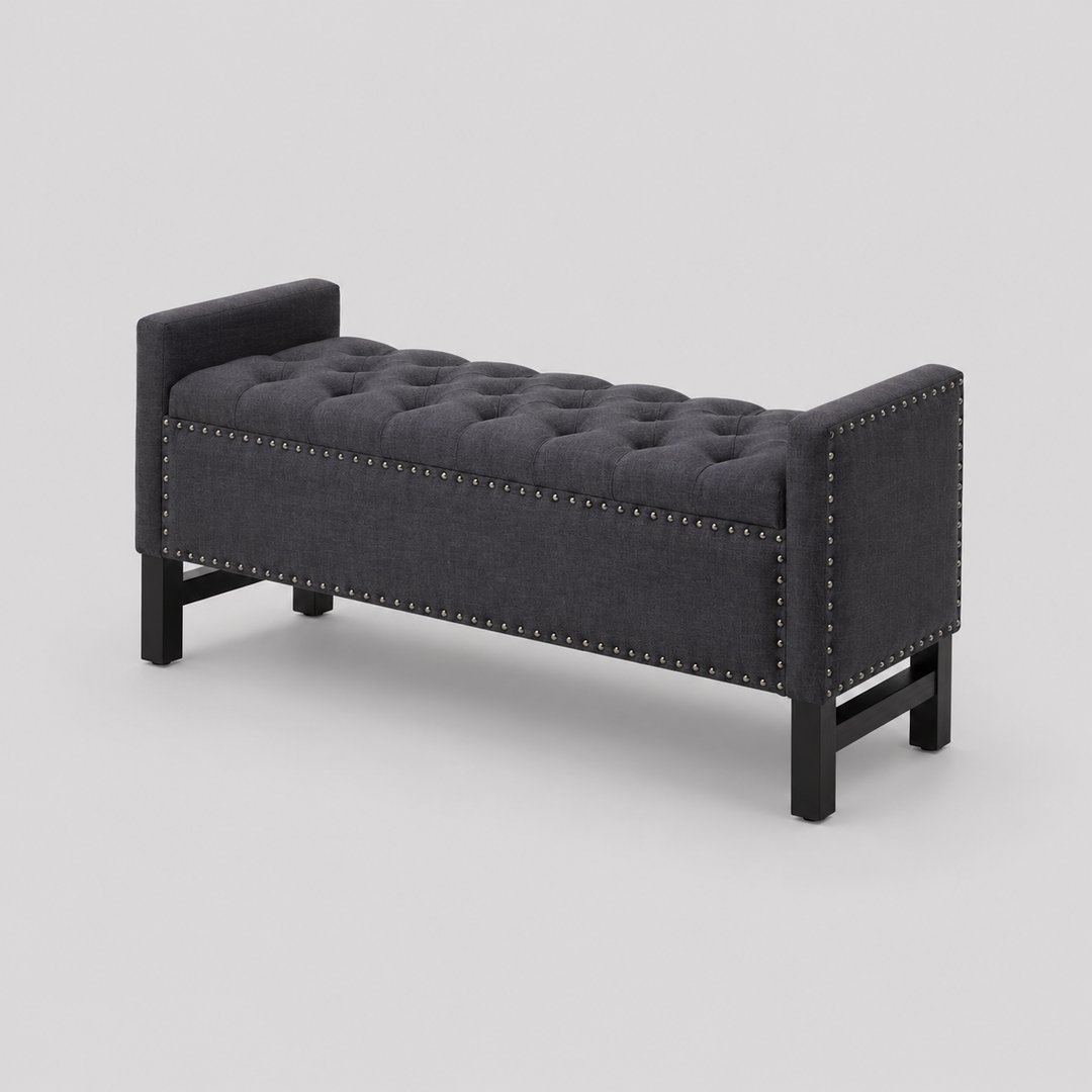 Dravien Storage Bench – Modern Charcoal Upholstered Lift Top Storage Bench for Bedroom, Living Room and Entryway