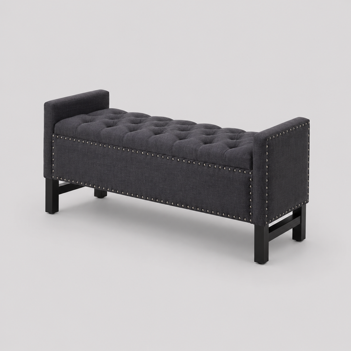 Dravien Storage Bench – Modern Charcoal Upholstered Lift Top Storage Bench for Bedroom, Living Room and Entryway
