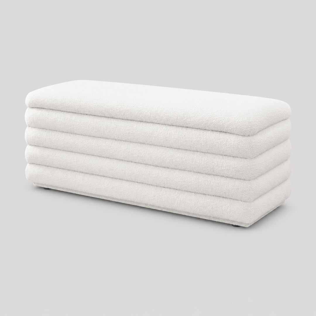 Nexviro Storage Bench – Soft White Teddy Bear Fabric Channel Tufted Lift Top Bench
