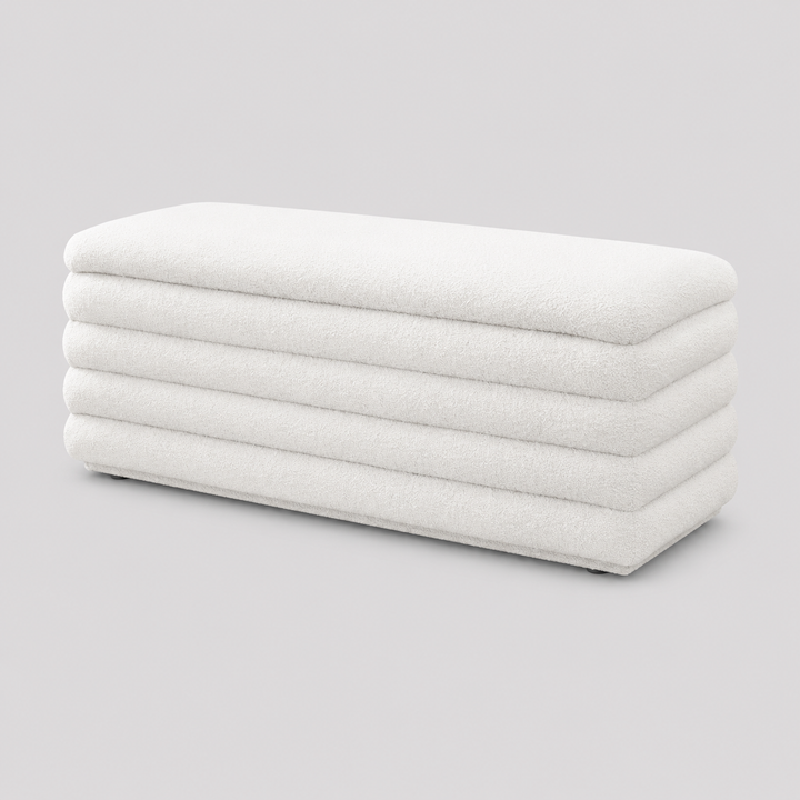 Nexviro Storage Bench – Soft White Teddy Bear Fabric Channel Tufted Lift Top Bench