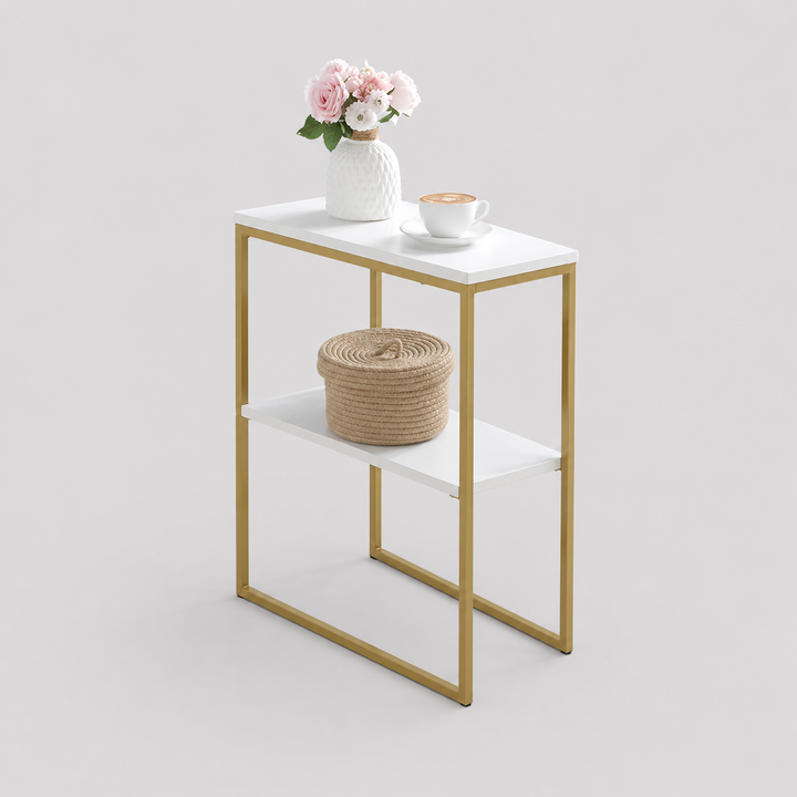 Lurvian C Shape Side Table – Compact Sofa Side Table with White Top and Gold Steel Frame