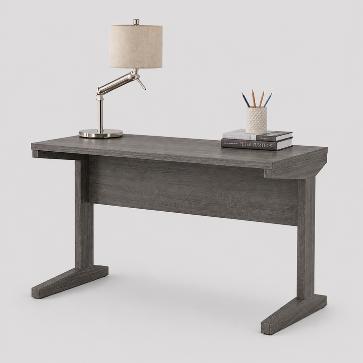 Ylvara Modern Grey Writing Desk with Spacious Desktop and L-Shaped Legs for Home Office &amp; Study Use