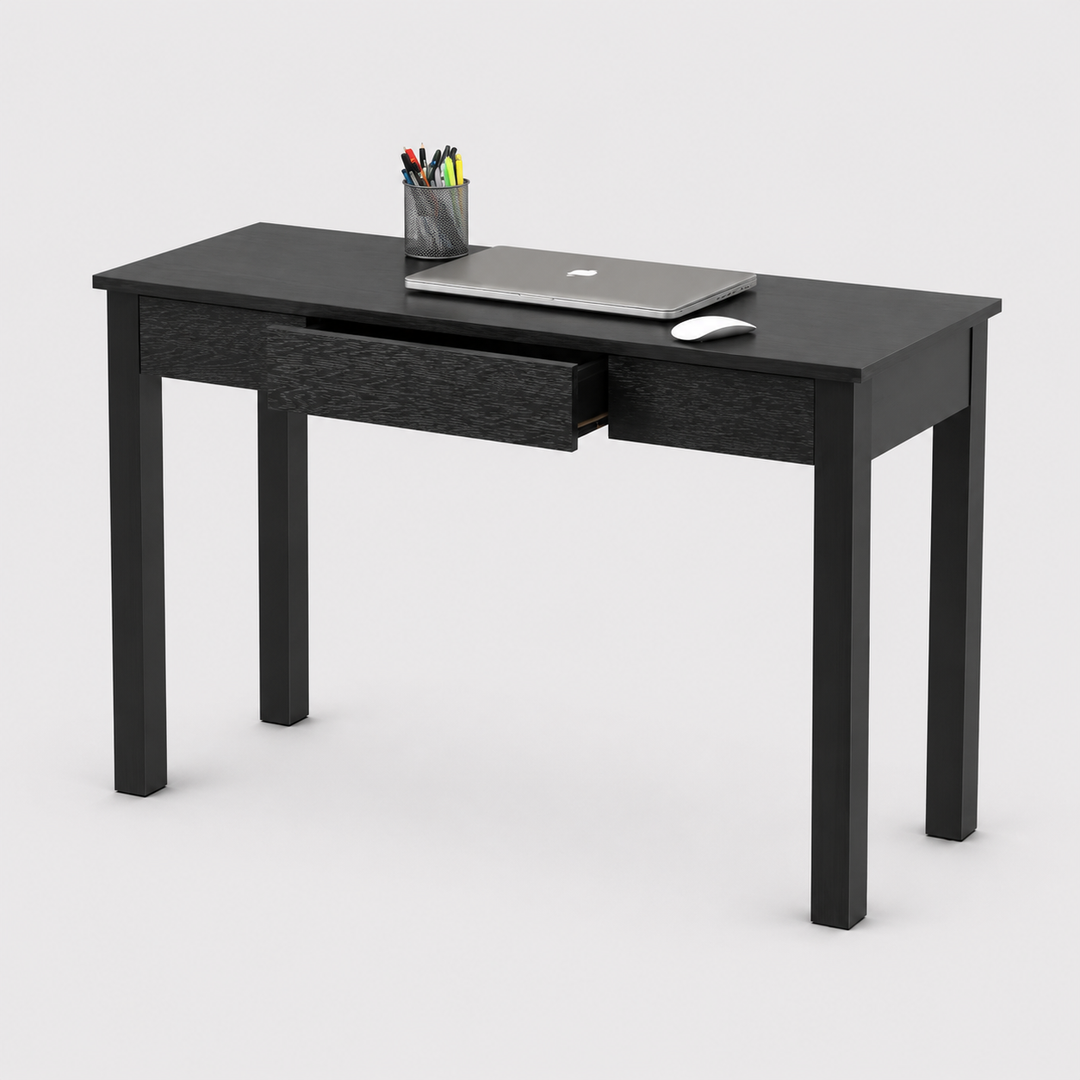 Wystro Modern Writing Desk with Pull-Out Storage Drawer in Espresso Finish for Home Office & Study Use