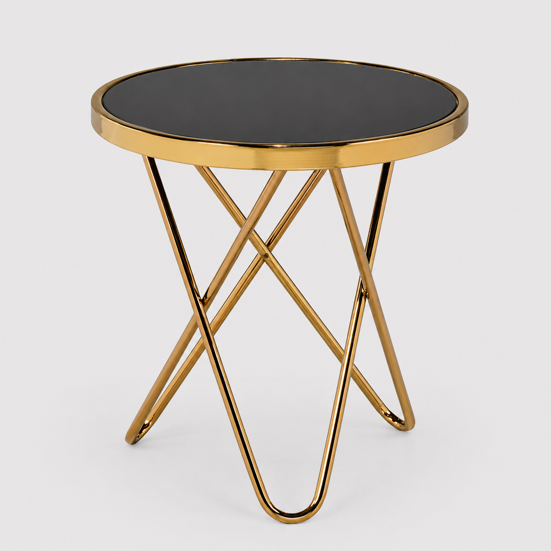 Fade Rose Gold Accent Table with Tempered Glass Top - Black/ Gold