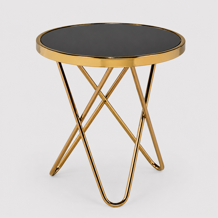 Fade Rose Gold Accent Table with Tempered Glass Top - Black/ Gold