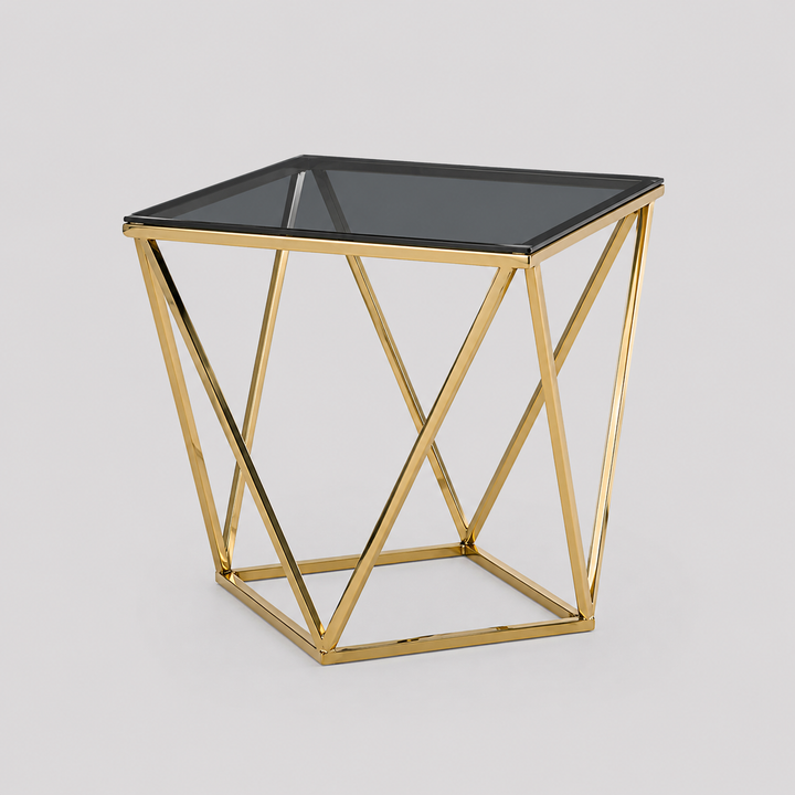 Elan Designer Accent Table – Smoky Glass & Gold Frame