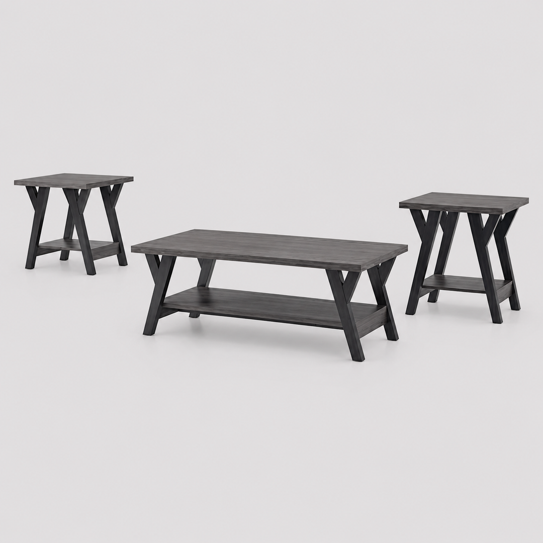 Lunvexis 3 Piece Coffee Table Set – Modern Wooden Top Coffee Table with Storage Shelf and Black Legs