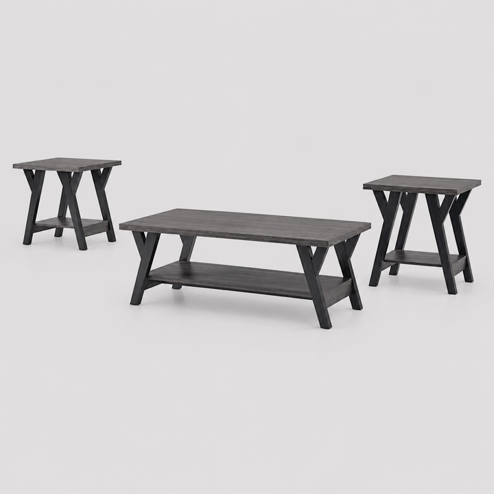 Lunvexis 3 Piece Coffee Table Set – Modern Wooden Top Coffee Table with Storage Shelf and Black Legs