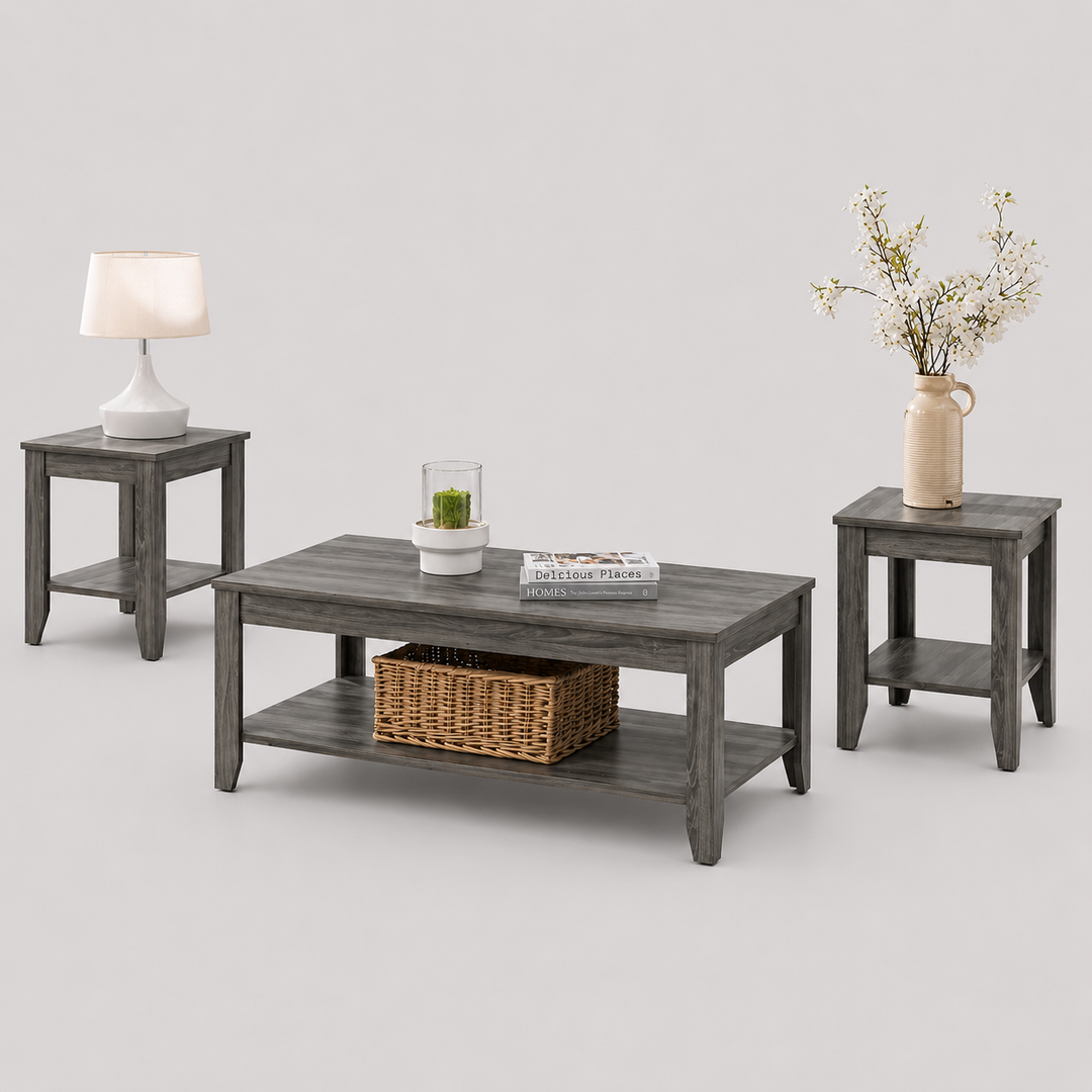 Arvexa 3 Piece Coffee Table Set – Modern Reclaimed Wood-Look Coffee Table with Matching End Tables
