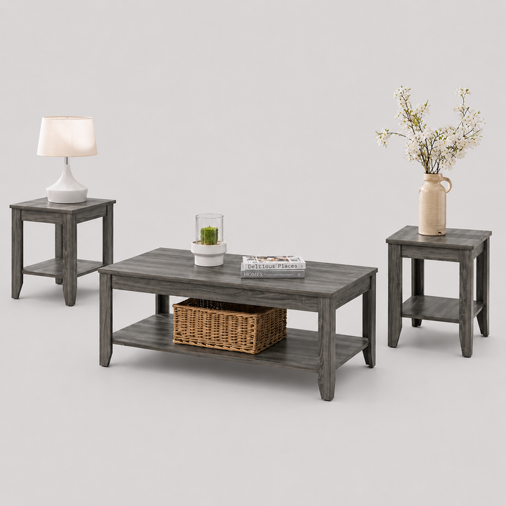 Arvexa 3 Piece Coffee Table Set – Modern Reclaimed Wood-Look Coffee Table with Matching End Tables