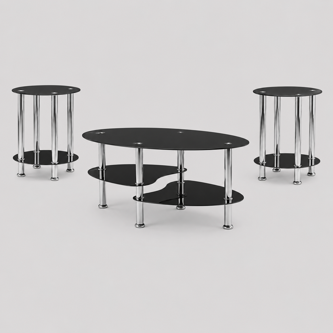 Zalviro 3 Piece Coffee Table Set – Modern 8mm Tempered Glass Coffee Table with Chrome Legs