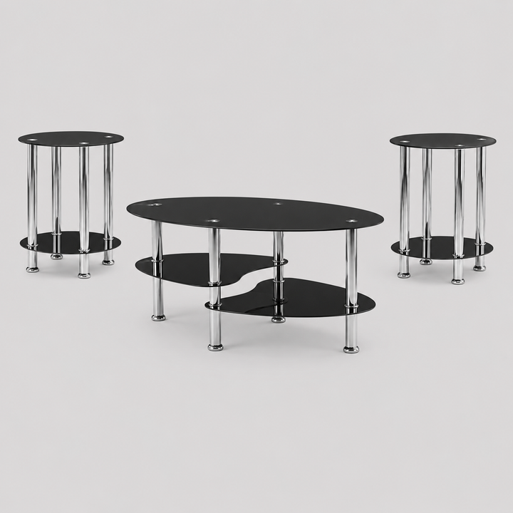 Zalviro 3 Piece Coffee Table Set – Modern 8mm Tempered Glass Coffee Table with Chrome Legs