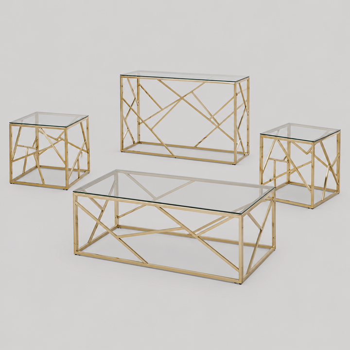 Torvexo 3 Piece Coffee Table Set – Modern Clear Tempered Glass Coffee Table with Gold Frame