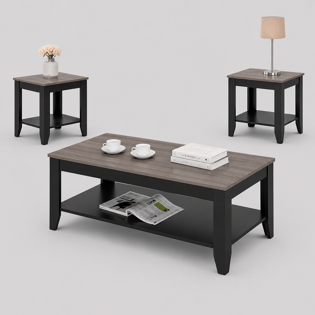 Iverro 3 Piece Coffee Table Set – Espresso Finish Coffee Table with Matching End Tables