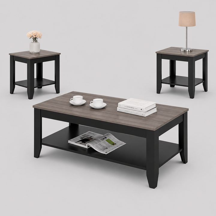 Iverro 3 Piece Coffee Table Set – Espresso Finish Coffee Table with Matching End Tables