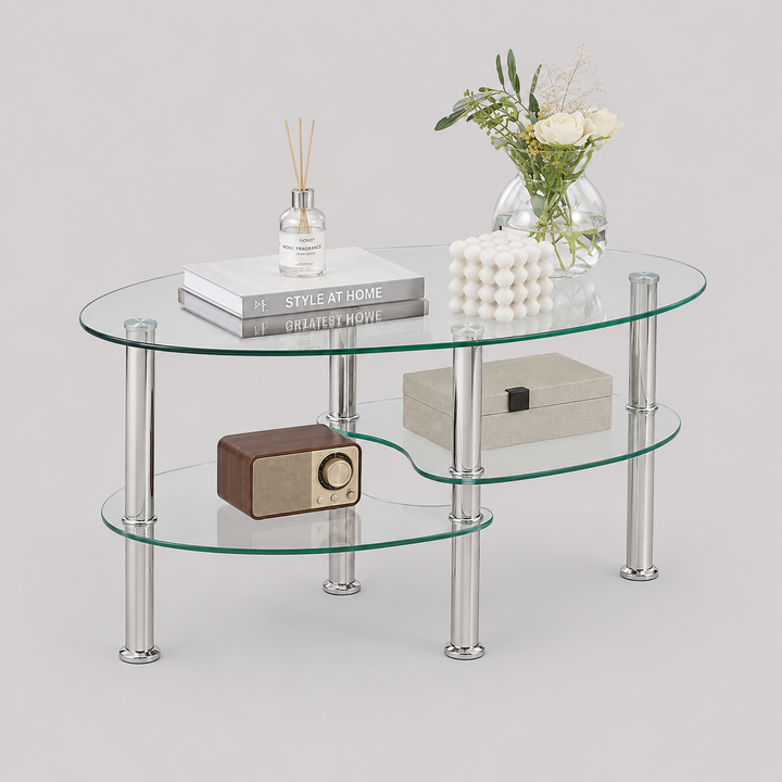 Havique Coffee Table – Modern Clear Tempered Glass Coffee Table with Chrome Legs