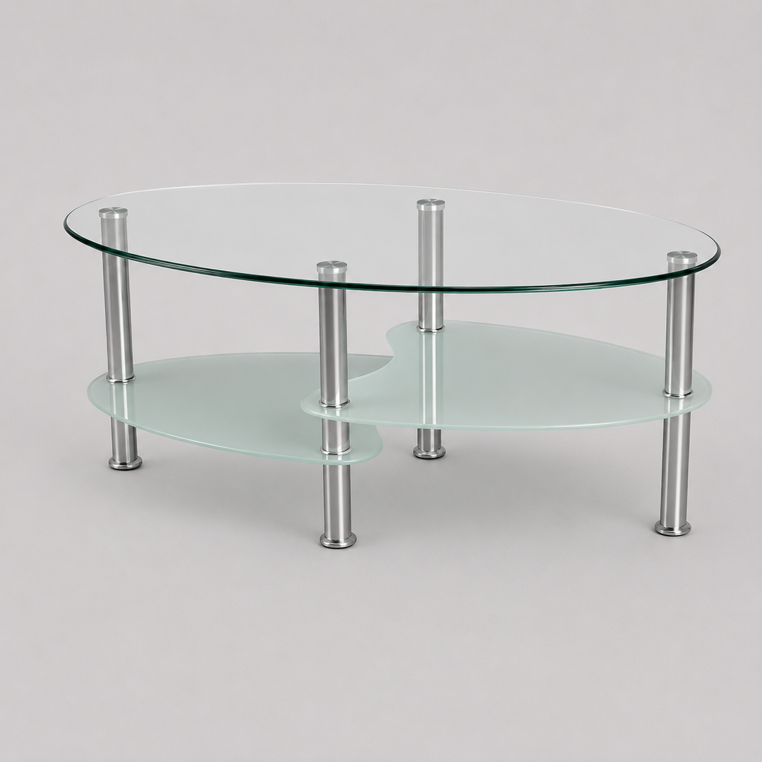 Cynvex Coffee Table – Modern Clear Tempered Glass Coffee Table with Frosted Bottom Glass and Chrome Legs