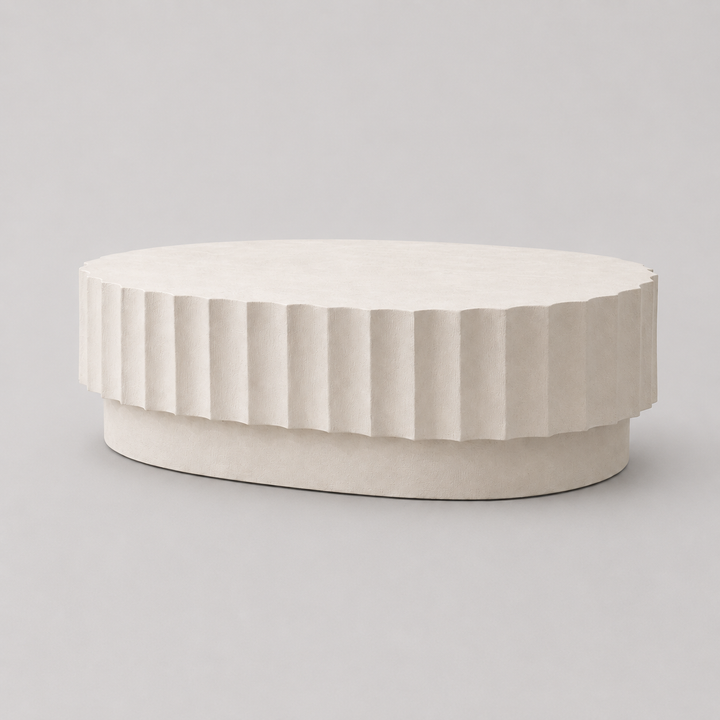 Vivante Modern Cement Coffee Table with Sculptural Fluted Design, Round Minimalist Top & Architectural Low-Profile Form for Contemporary Spaces