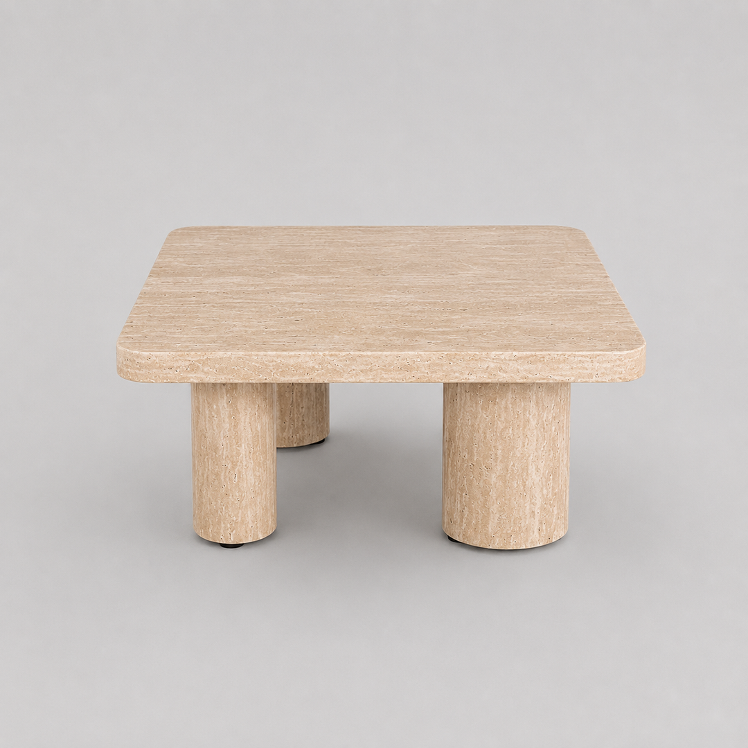 Aurevoir Modern Coffee Table with Cylindrical Legs, Wood Grain Finish & Minimalist Contemporary Design for Elegant Living Rooms