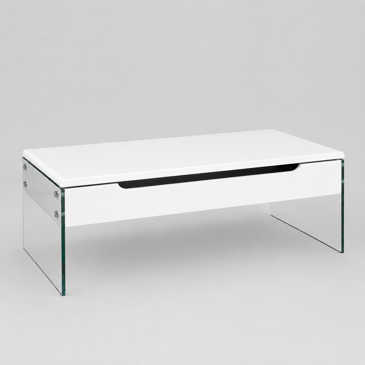 Élysian Lift-Top Coffee Table with Tempered Glass Frame, Hidden Storage & Modern Contemporary Design for Living Rooms
